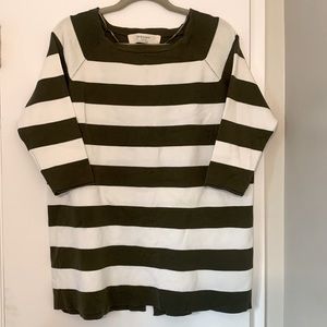 Zara Knit Sweater Striped - Dark Green & White